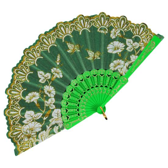 

Бронзовые цветочные бабочки, складной веер с элегантной кисточкой, полые ребра, подиумы, танцевальное представление, реквизит для фотографий, портативный летний ручной веер A зелёный