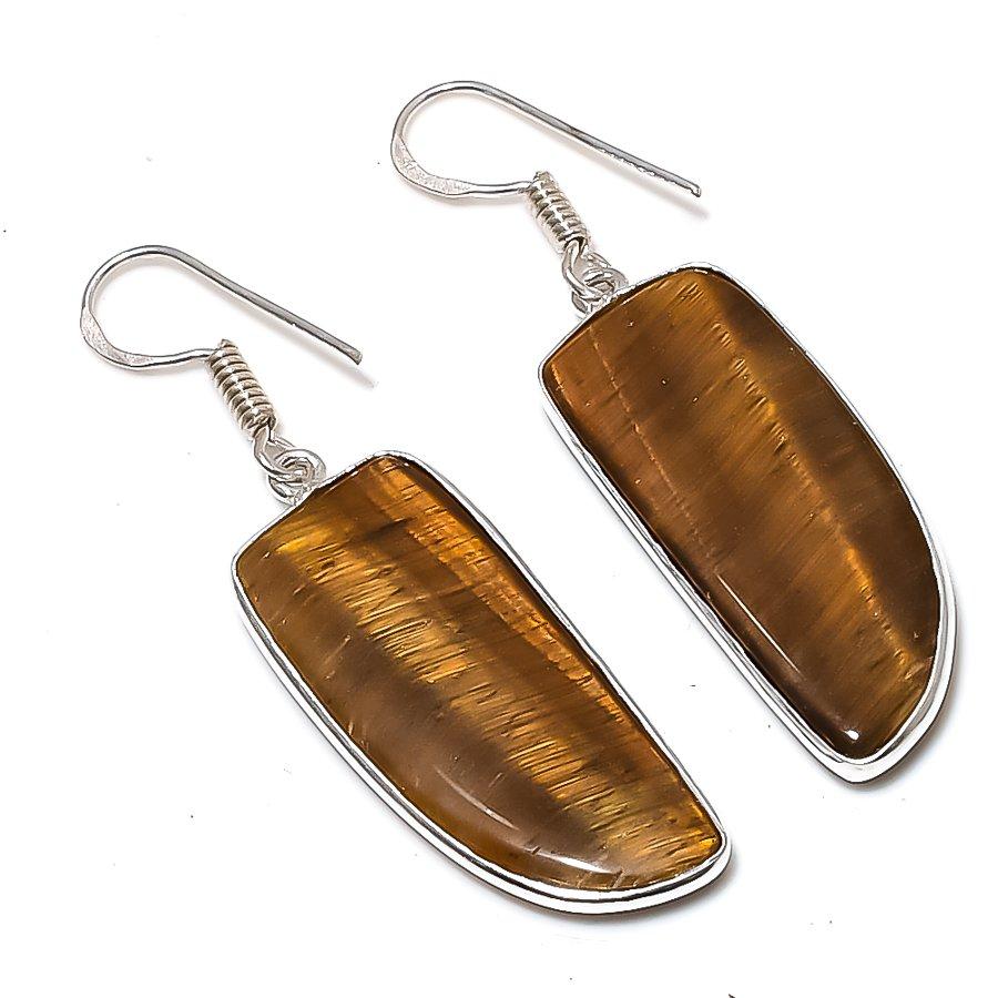 

Серьги ручной работы из стерлингового серебра 925 пробы с натуральным драгоценным камнем тигровый глаз 1,97 дюйма M2n78