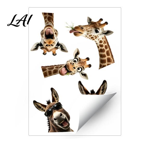 Funny Probe Animal Wall Stickers Giraffe Donkey Static Window Cling Removable Farm Glass Decor Decal for Kitchen Guest Room Cute Prank Non Adhesive