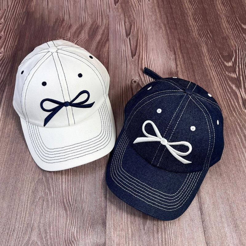 Large head circumference cap children's bow embroidery spring and summer sunshade washed denim baseball cap men