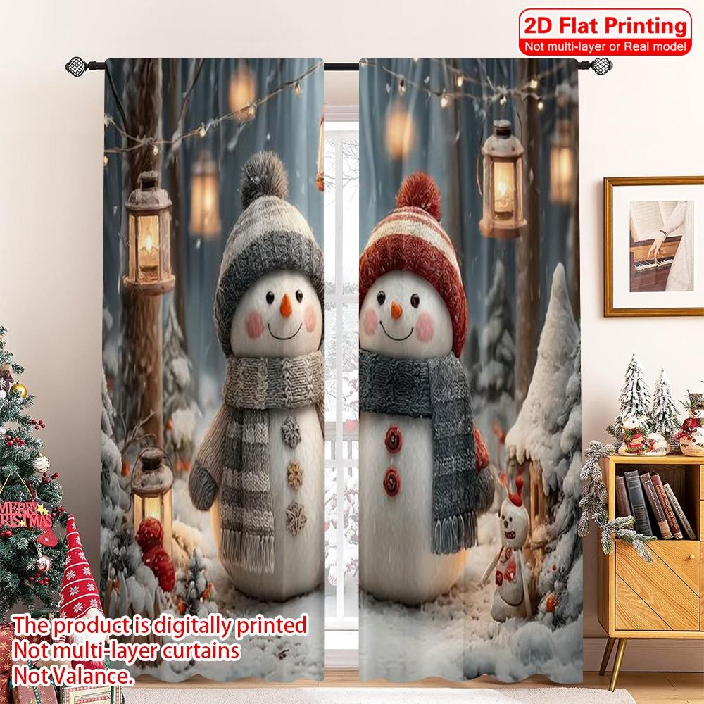 

Flat Printing Merry Christmas Popular Window Drapes Winter Wonderland Snowman Polyester Without Curtains Set Of 2 Made Machine Washable W100*H70(CM)-Rod Pocket&2PCS