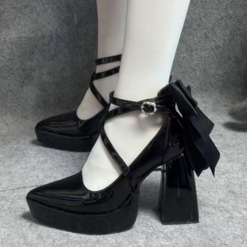 

French Vintage Platform Block Heel High Heels Women s New Bow 2026 Single Shoes Fashion High-heeled sandals 35 чёрный
