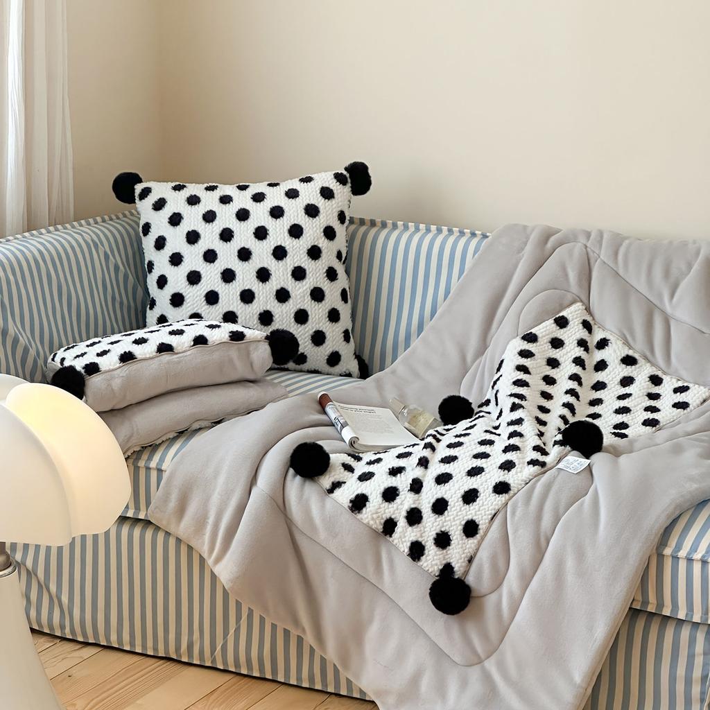 Pom Pom Pillow Blanket 2 in 1, Flannel Fleece Throw Blanket for Nap, Office, Car, Student, Plush & Thick, Removable Cover