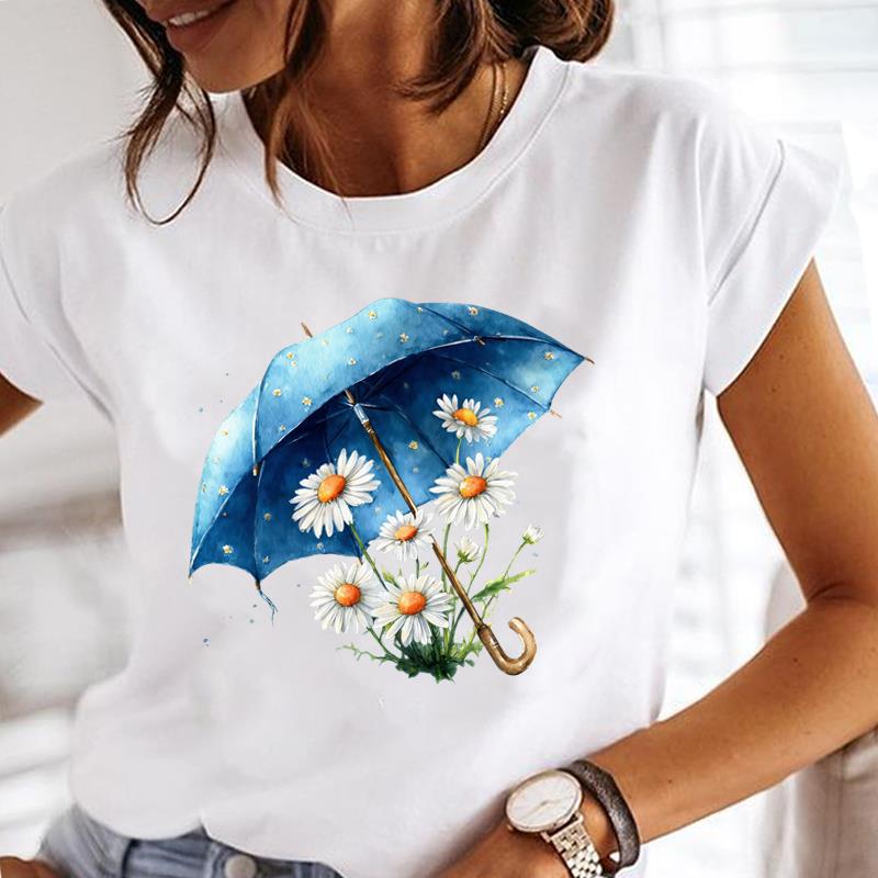 (Asian Size) lovely flower style Printed Tee Women Lady Female Top summer Clothing Casual T Shirt Fashion Graphic Short Sleeve T-shirts
