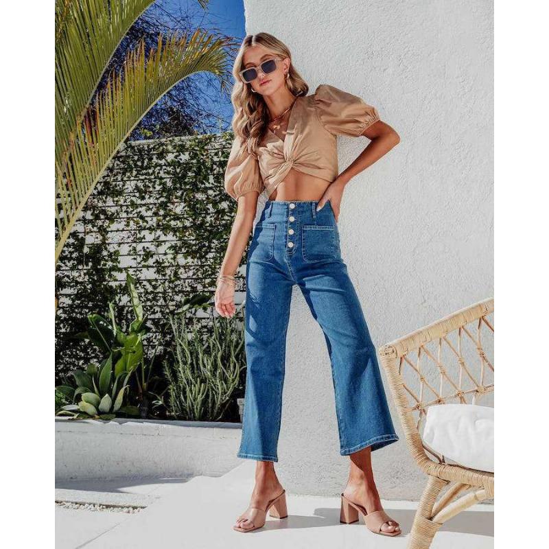 Autumn New Breasted Elastic Jeans Women's High Waist Temperament Skinny Washed Straight Pants