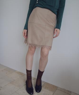CITTA Lace Trim Leather Skirt_Cts640(Beige)