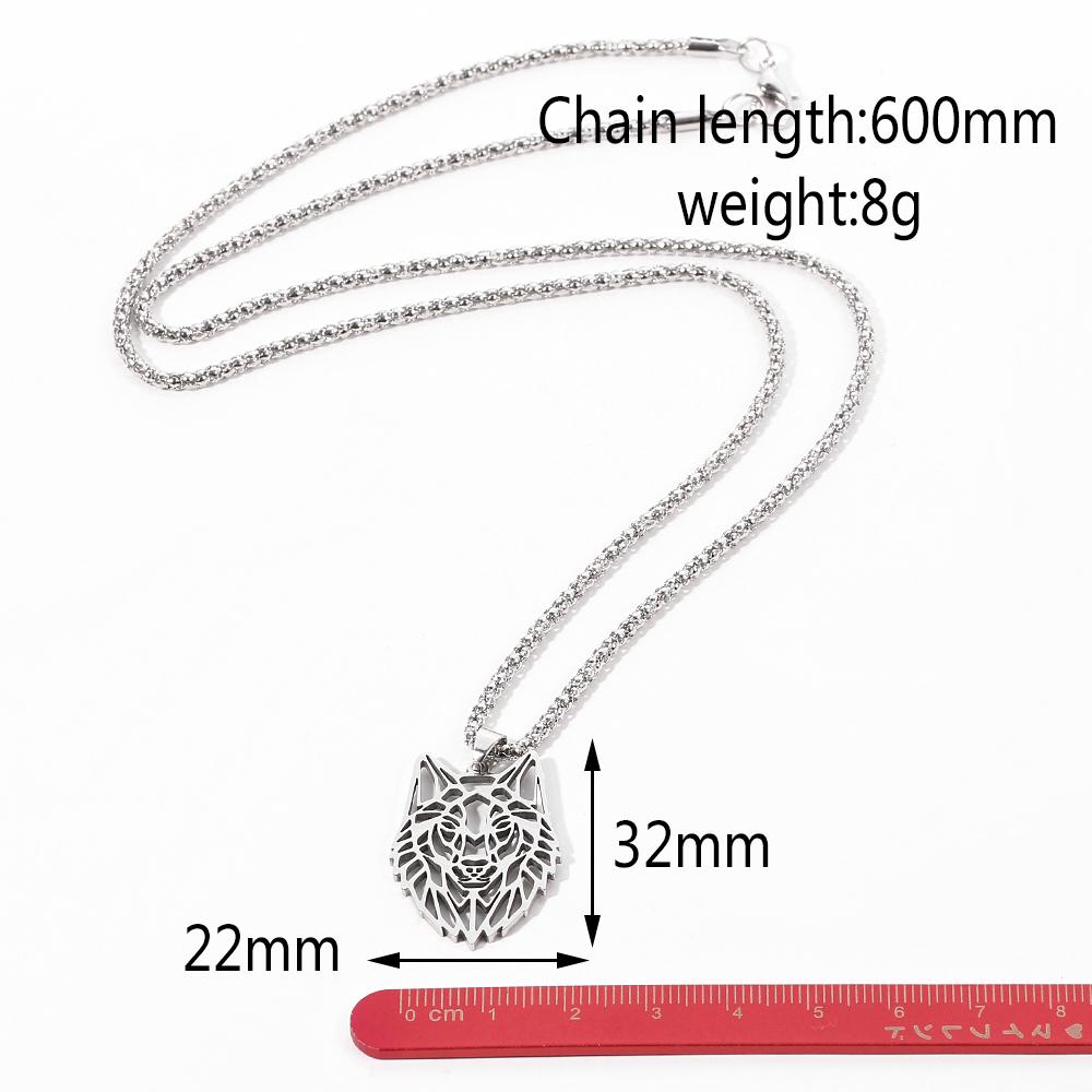 Hollow Wolf Head Pendant Necklace For Men Silver Stainless Steel Punk Long Chain Jewelry