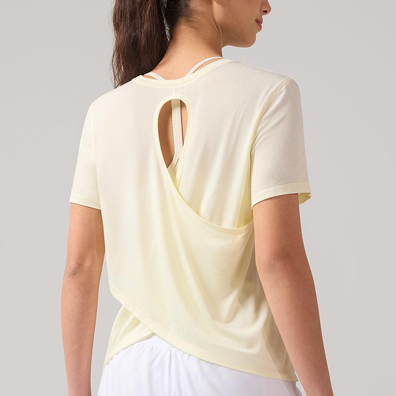 Women's Quick-Dry Hollow Out Back Yoga T-Shirt - Breathable Summer Running Top