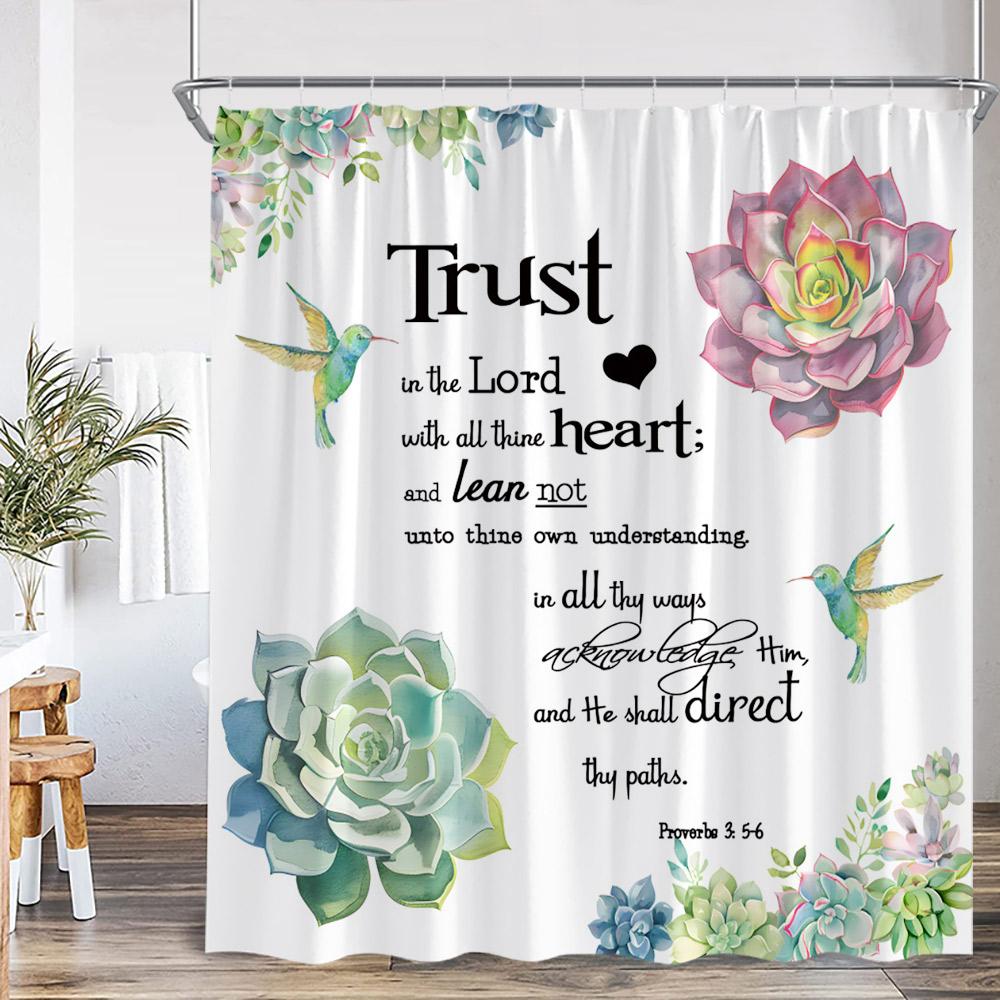 Motivational Quotes Farmhouse Shower Curtain Daisy Lavender Succulent Plant Spring Bath Curtain Vinatge Floral Bathtub Curtain