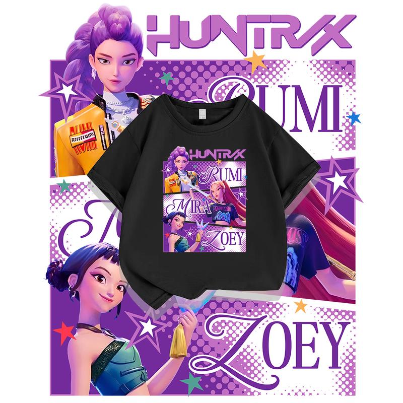 

2025 KPop Demon Hunters Girls Boys Tee Crew Neck Cartoon Casual Baby Girl Clothes Kids T-shirt Print Fashion Casual Tops 140