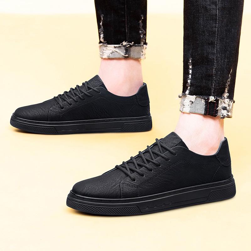 Men's Casual Leather Low-Top Sneakers: British Style Versatile Sports & Work Shoes