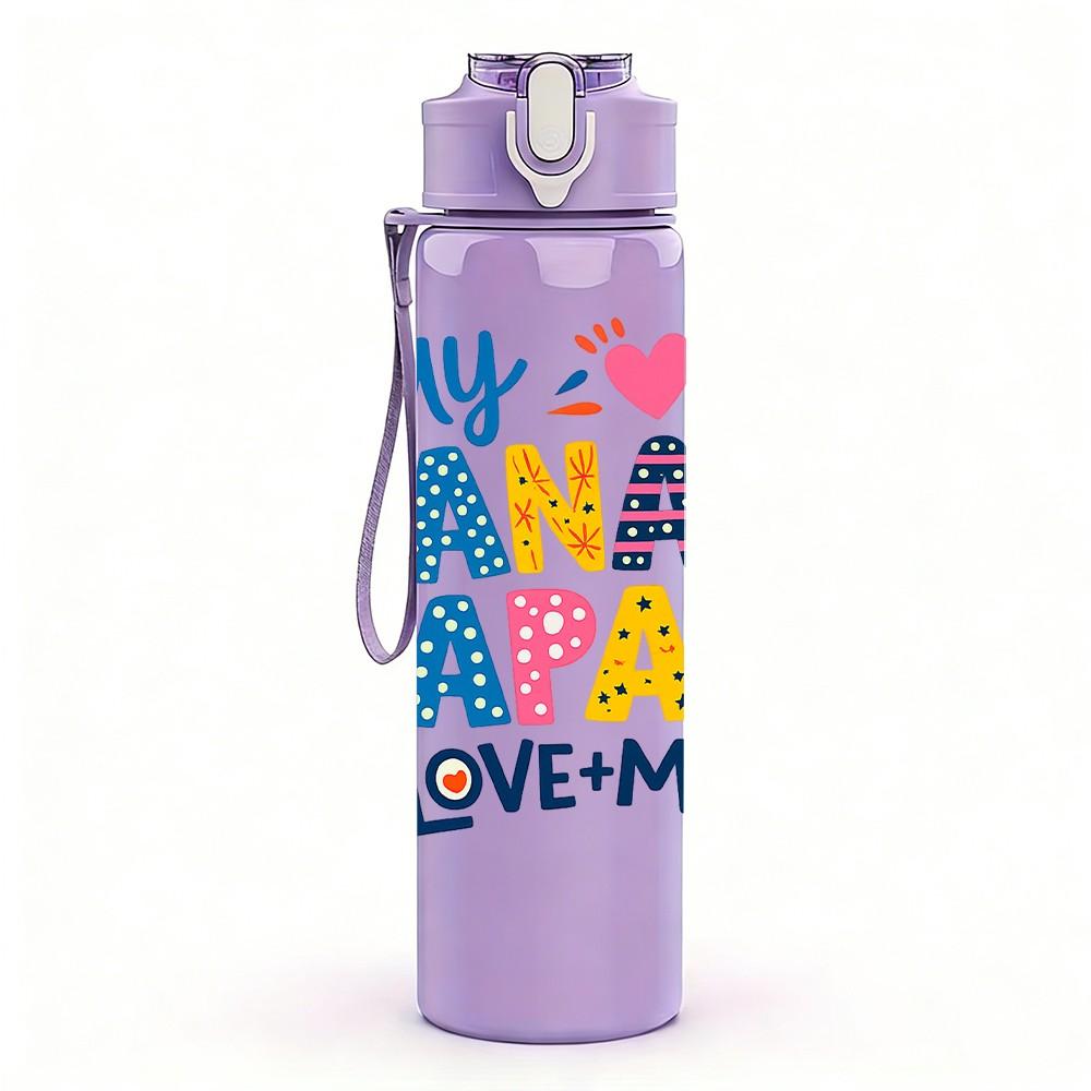 1PC My Nana Papa Love Me Family Art 750ml Color Plastic Sports Water Bottle Leakproof Flip Straw Lid Suitable for Sports Office Home Use