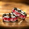 Romantic Red Pink Rose Pattern Rings, 8mm Stainless Steel Couple Rings For Men Women, Wedding Band Jewelry Valentine's Day Gift