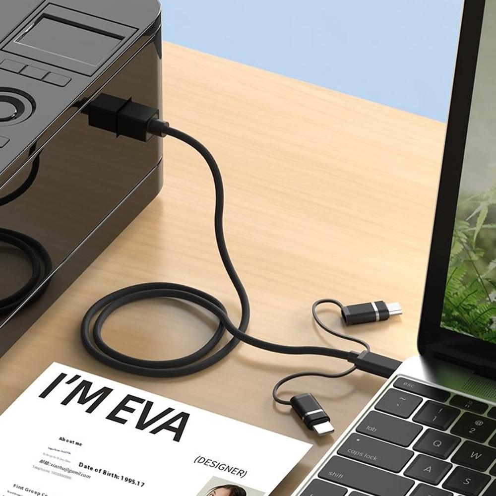 1m Plug and Play 3-in-1 iP + Type-C + Micro USB to MIDI Cable for Printer/Electric Piano/Keyboard/Mixer