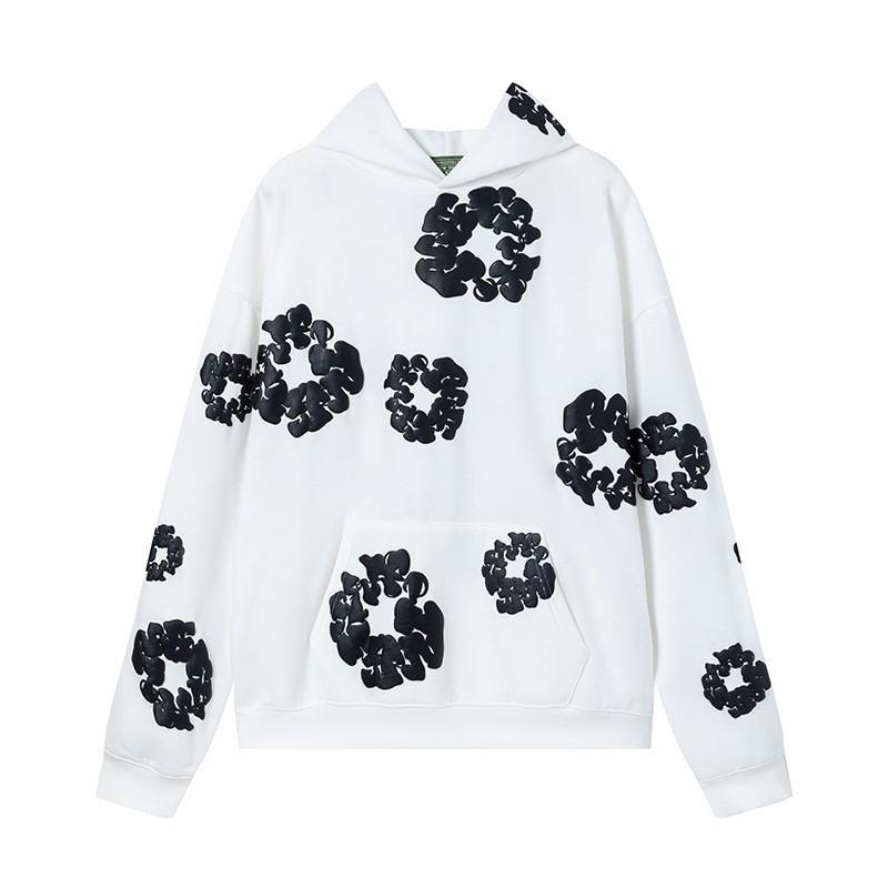 Completo Felpa con Cappuccio e Jogger Unisex Oversize con Stampa Floreale Fodera Calda in Pile Streetwear Invernale