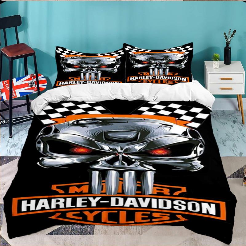 Harley-davidson Motorcycle Artwork 3PCS Bedding set,Ideal for 1pc Duvet Cover And 2pcs Pillowcases Perfect for Fan gift,Ideal for Bedroom, Dormitory