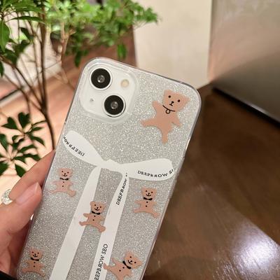 Orso dei Cartoni Animati Laser Fiocco Trasparente Fiocco Silicone Morbido Custodia per Telefono Per Iphone 11 12 Promax 14 Plus 13 Pro Max Ins 2023 Cover Posteriore Capa