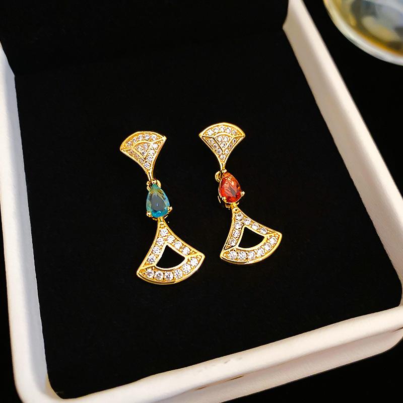 Zircon irregular fan earrings fashion simple stud earrings light luxury high-end earrings