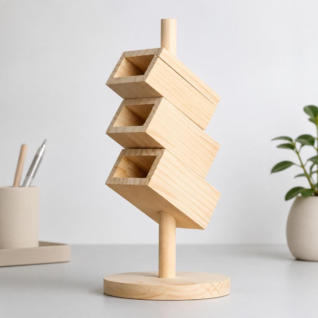 Solid Wood Rotating Desk Organizer Sturdy Desktop Storage Holder Multi-Purpose