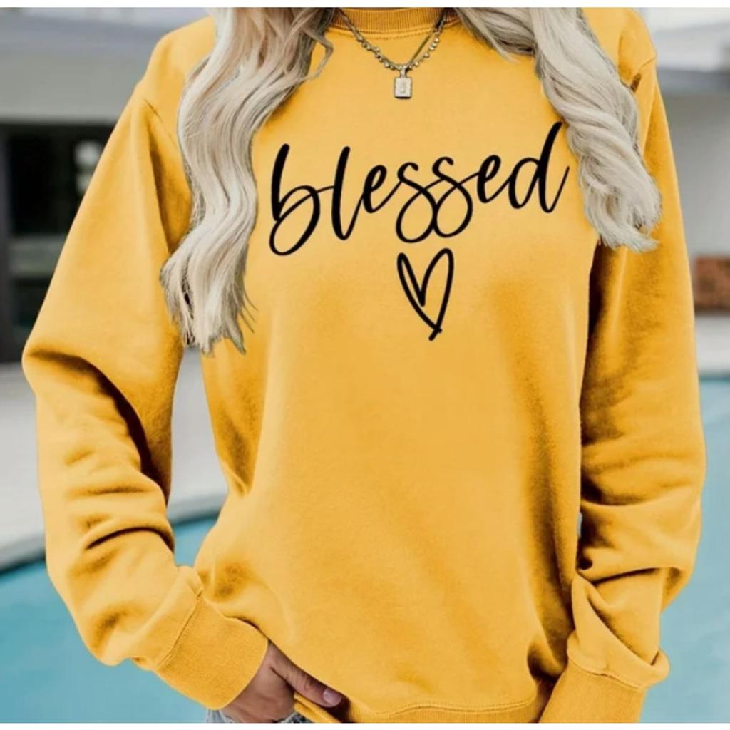 Women's Crew Neck Long Sleeve Loose Fit Sweatshirt Letter Print Casual Oversized Top