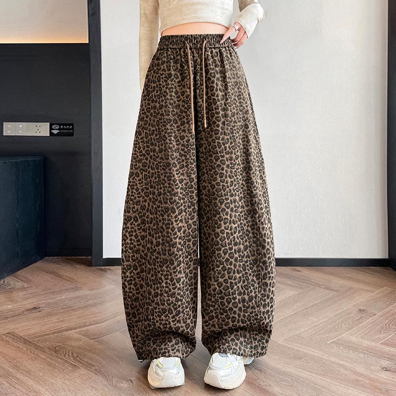 

American Leopard Print High Waist Wide-Leg Cotton Joggers - Spring/Autumn 2026 Fashion M