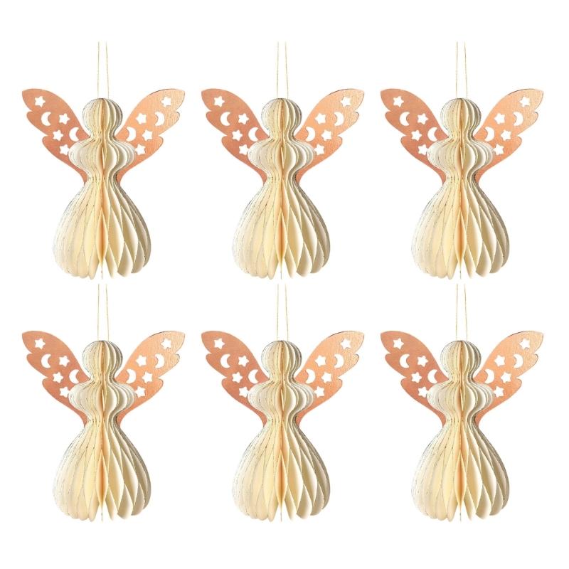 

6 шт. Ангельское сотовое украшение Бумажное сотовое украшение Для рождественской елки Стены Свадьбы Детских праздников Вечеринки по случаю дня рождения бежевый