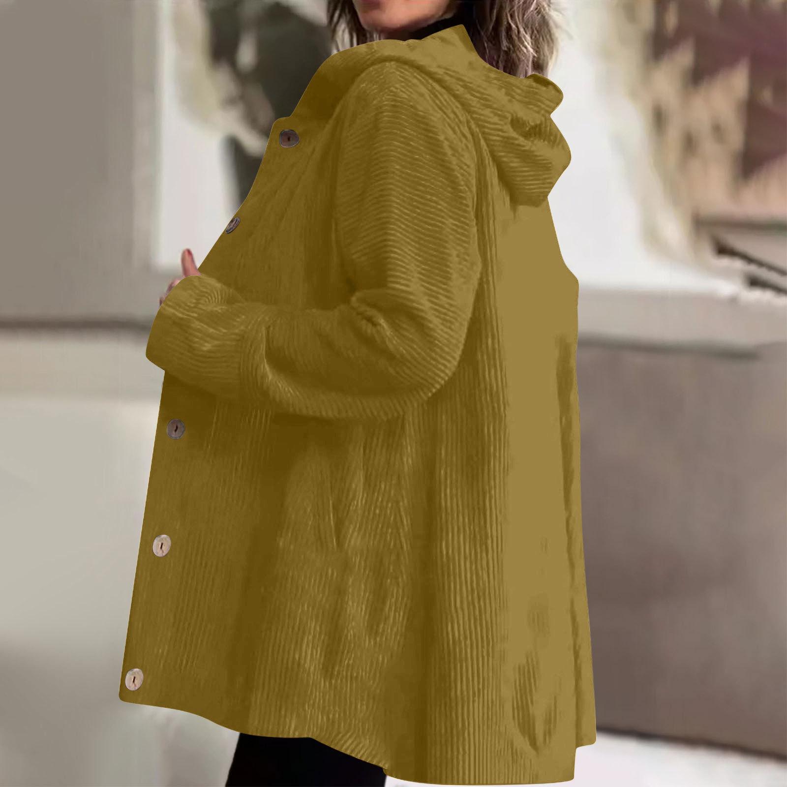 

Women s Fashionable Solid Color Hooded Long Sleeved Button Pocket Loose Casual Jacket XL