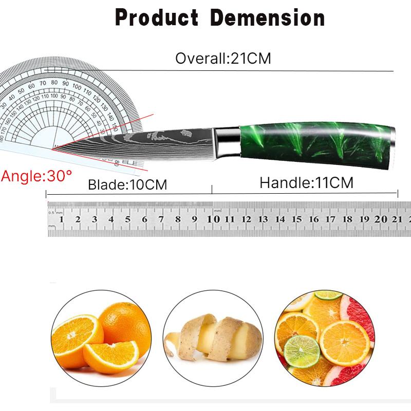 WXCOO Damascus Fruit Knife Household Blade Small Kitchen Accessories with Resin Handle Paring Vegetable Slicing Knife