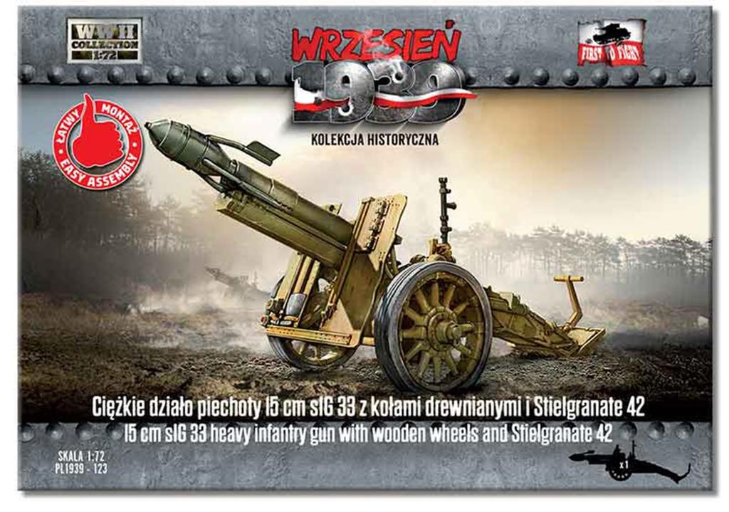 FTF 1/72 Scale German 150mm Heavy Infantry Gun sIG33 with Wooden Wheels and Type 42 Muzzle-Loading Blast Shells, Plastic Model Kit PF72123 (Cannon)