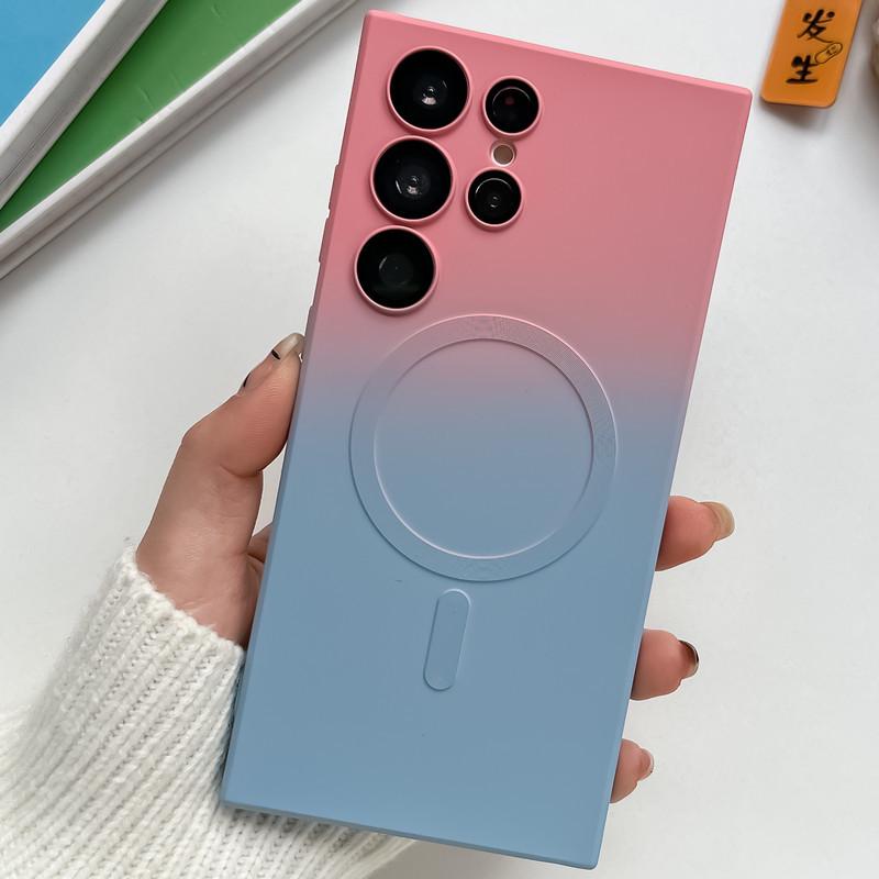 

Чехол Samsung с магнитной присоской для мобильного телефона: Совместимо с S24, S23, ZFlip5, S22Pro, S21Ultra — двухцветный градиент и жидкий дизайн Samsung S21