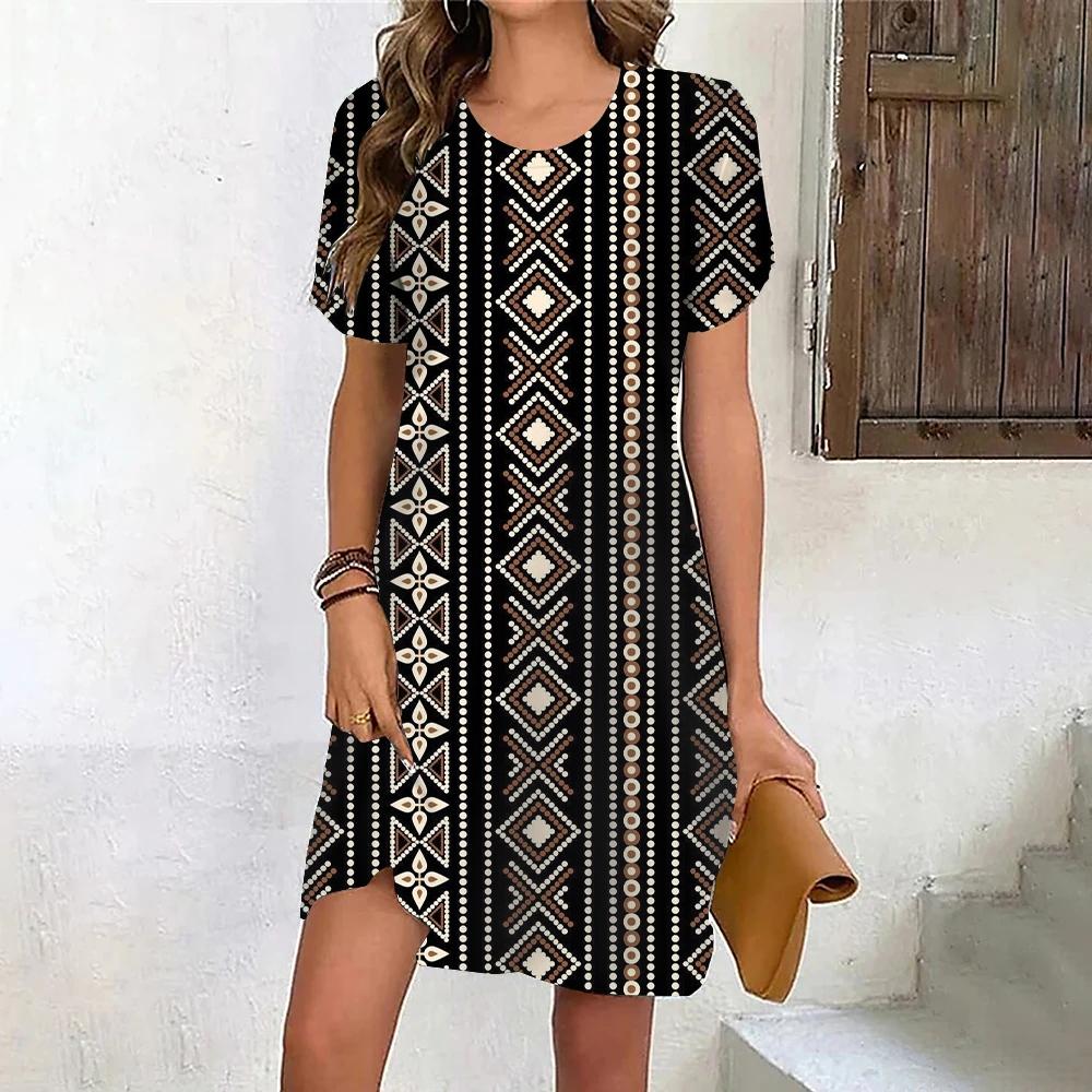 Fashion 3D Print Summer Dress Loose Casual Short Sleeve O-Neck Mini Dress