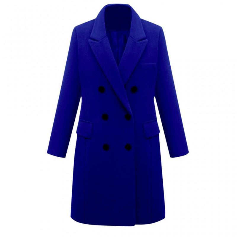 Womens Mid-Length Wool Blend Coat Double-Breasted