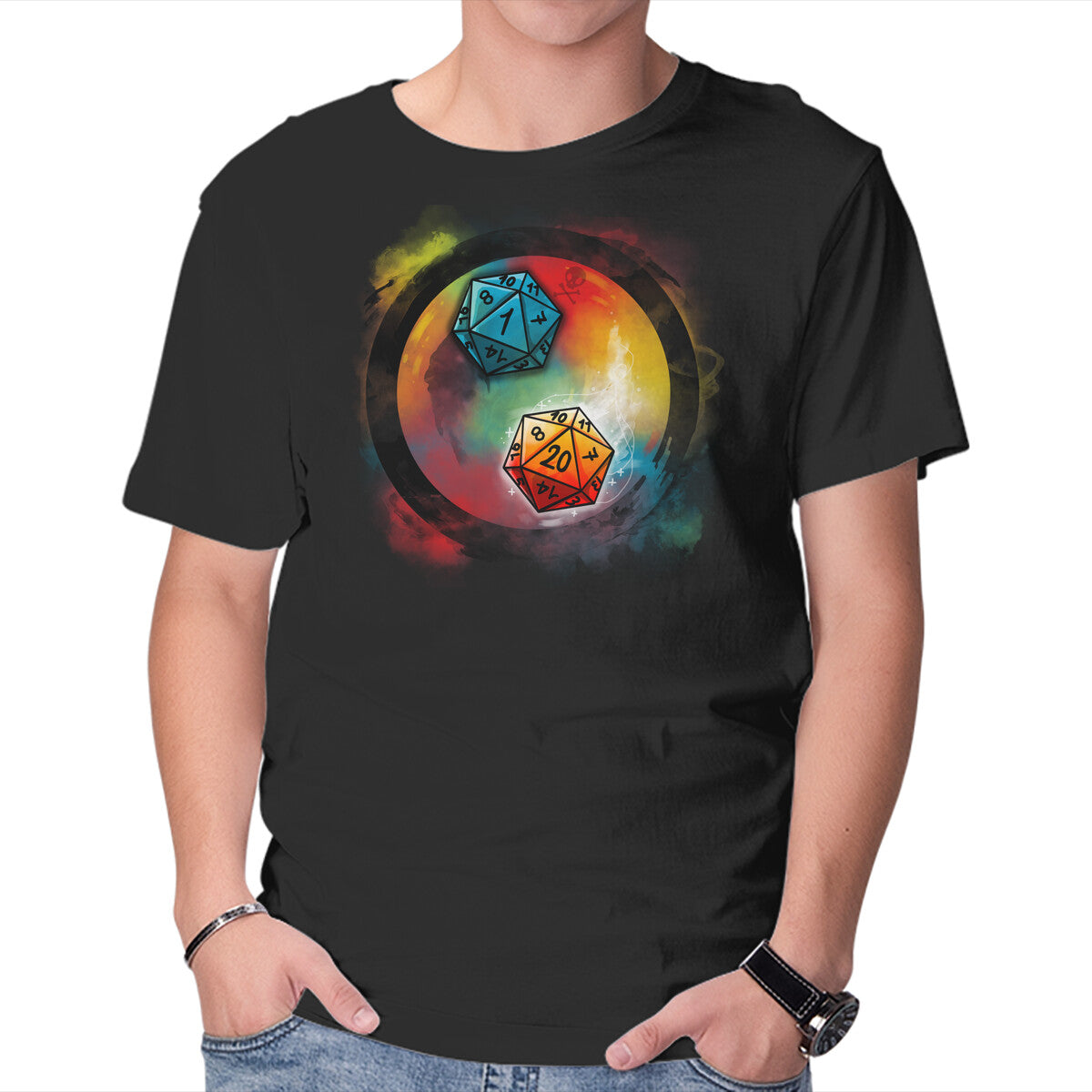 Unisex Crew Neck T-Shirt Yin Yang Dice Graphic Short Sleeve Casual Tee XS