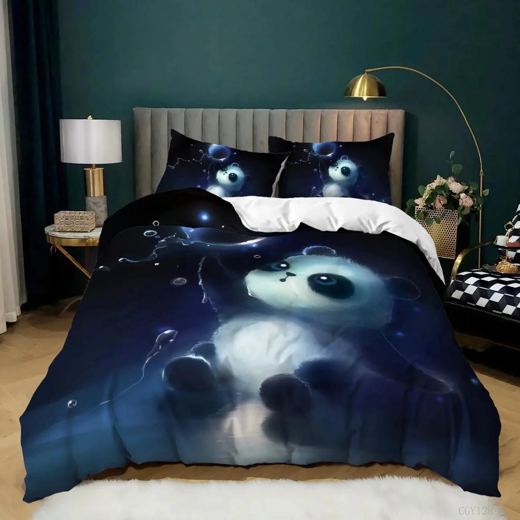 Duvet Cover Pillowcase Panda Bedding Set, Home Bedroom Large King Microfiber Duvet Cover Set, Boys & Girls Gifts