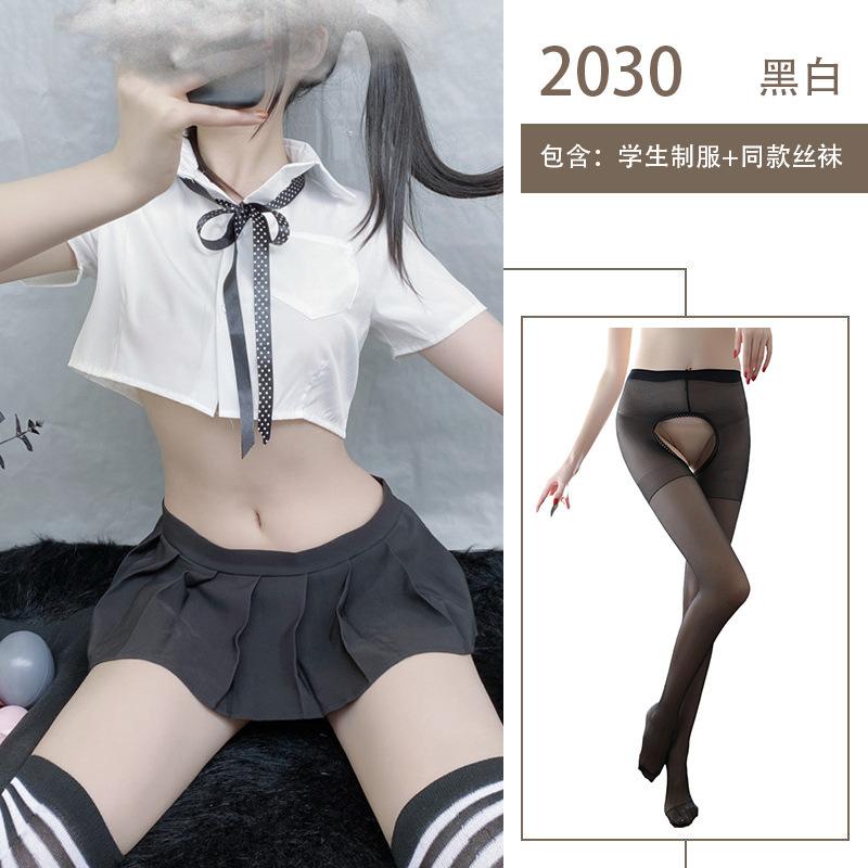 Sex Underwear Perspective College White Shirt Collar Rope Bow Uniform Temptation Plaid Pleated Skirt