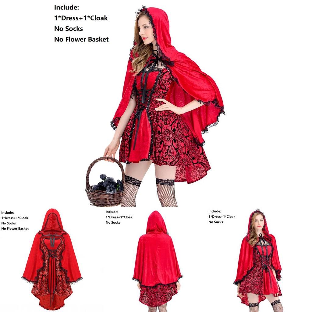 Elegant Gothic Red Riding Hood Cape Costume With Lace Up Details For Women And Girls