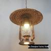 Retro Hurricane Bamboo Lantern: Antique Rattan Coolie Hat Pendant Light, Southeast Asia Farmhouse Style.