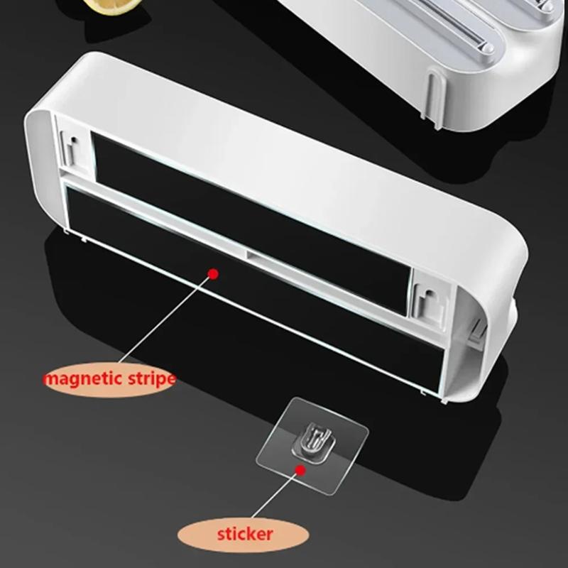 3 In 1 Aluminum Film Wrap Cutter WallMount Paper Towel Holder Cling Film Cutting Holder Plastic Wrap Dispenser Kitchen Organizer