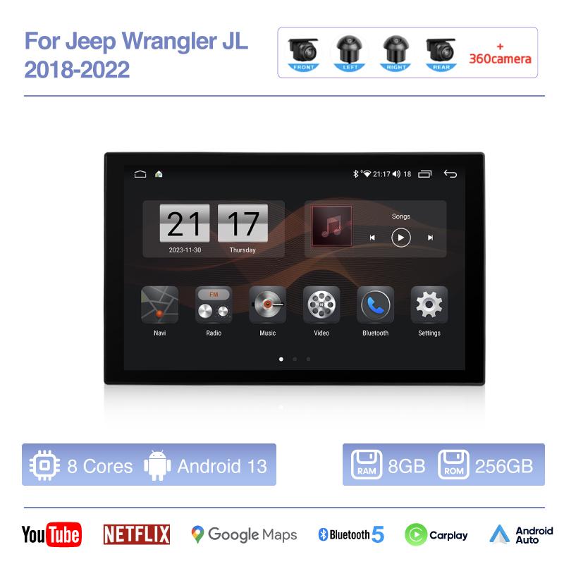 11.8inch Android13 car radio multimedia player For Jeep Wrangler JL 2018-2025 GPS navigation stereo Android auto Carplay 4G 360