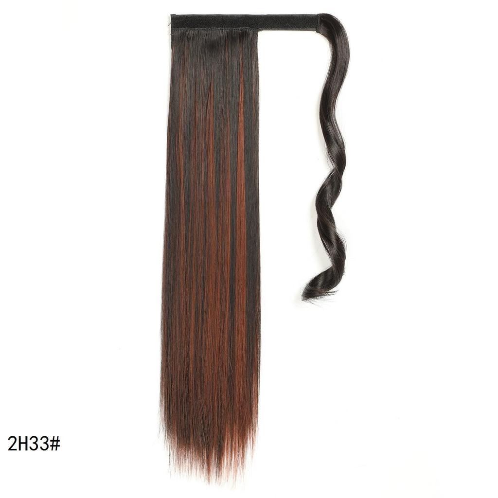 Synthetic Straight Ponytail Hair Extension With Velcro Wrap Design, 60cm Long Sleek Wrap Around Ponytail For Women Girls