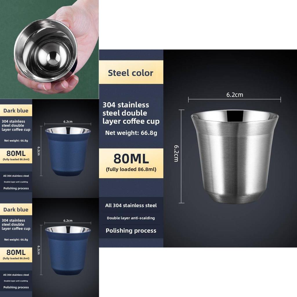 304 Stainless Steel Double Layer Coffee Mug For Cafe And Lounge Decor