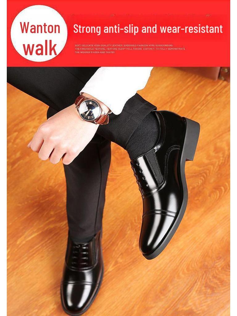 Men's British Style Three-joint Leather Shoes for Work and Casual Wear.