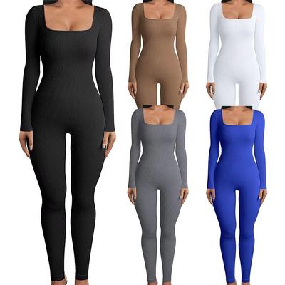 Women Jumpsuit Autumn and Winter Long Sleeve Threaded Square Collar Hip Lifting One Piece