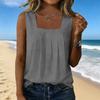 Women’s Square Neck Pleated Tank Top Sleeveless Casual Blouse Loose Fit Lightweight Pullover Shirt for Daily Wear