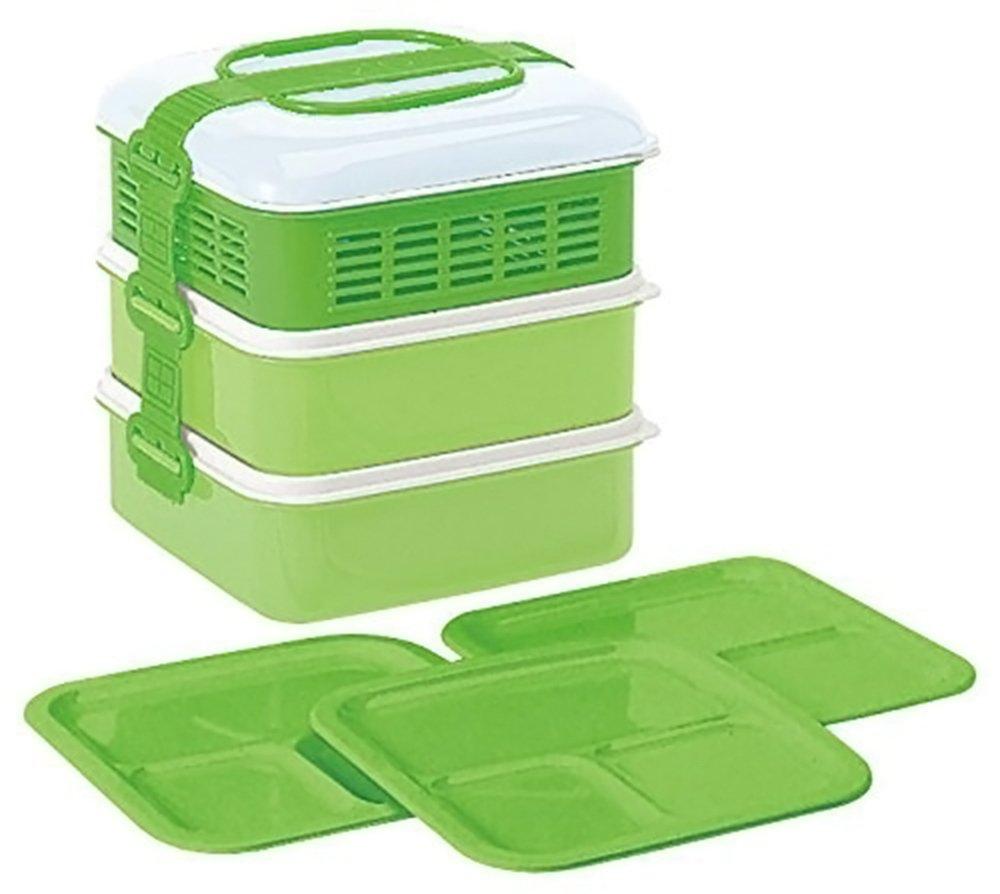 

Sanko Plastic Bento Box Picnic Case Rio Pack 3 Tiers with 3 Plates Green W202 x D190 x H200mm Approx.