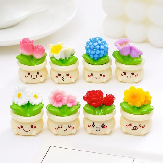 2 Pcs Miniature Dollhouse Flowers Mini Resin Potted Plant Figurine Tiny