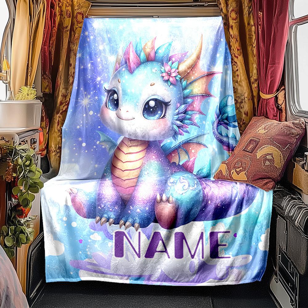 Fantasy Dragon With Colorful Scales And Flowers Blanketcustomizable With Your Namecomfortable And Stylish Perfect For Travel Beds Chairs Offices Sofas