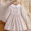 2‑6 Years Old Girls 100% Cotton Floral Print Dress Long Sleeve Embroidery Doll Collar A‑Line Princess Kids Autumn Outfit
