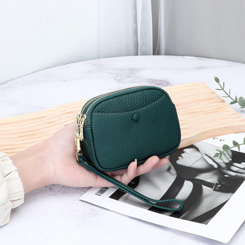 Women's Hand-held Change Purse Large-capacity Double-zipper Loose Money Lipstick Key Storage Bag First-layer Cowhide