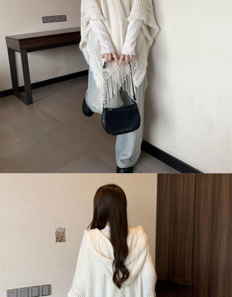Ethnic Knitted Tassel Hooded Cape Shawl - Women's Autumn/Winter Outerwear for Travel Photography